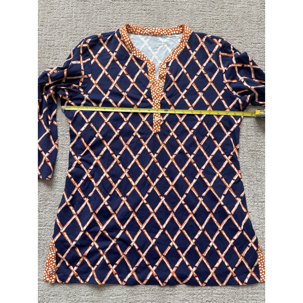 J.McLaughlin Womens Blue Orange Bamboo Lattice Catalina Cloth Top Tunic XL - Picture 2 of 8